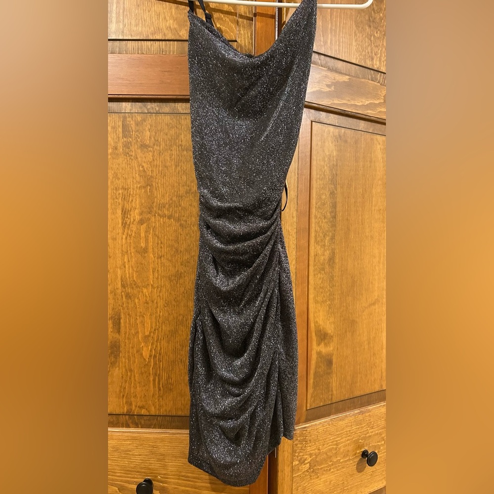 BCX One Shoulder Black Glitter Dress